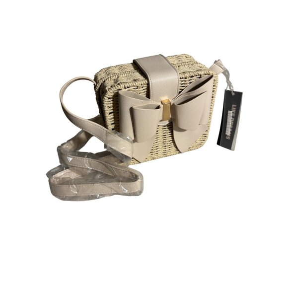 Like Dreams Beige Wicker Crossbody Bag With Bow Design & Floral Lining - Picture 1 of 5